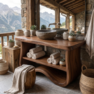 Organic Solid Wood Bathroom Vanity with Sculpted Wave Base