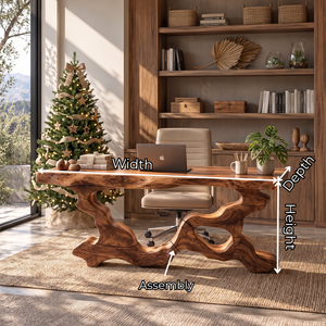 Live Edge Solid Wood Executive Desk with Sculptural Root Frame