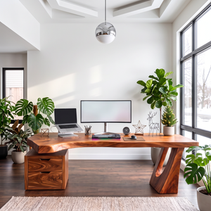 Sculptural Solid Wood Desk With Drawer Cabinet For Home Office