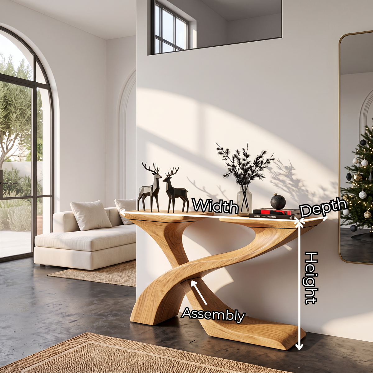 Sculptural Solid Wood Console Table with Crossing Ribbon Base