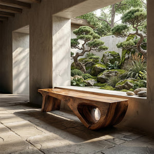 Natural Solid Wood Sculptural Bench for Modern Minimalist Interiors
