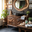 Artisan Solid Wood Bathroom Vanity with Hand Carved Wave Front