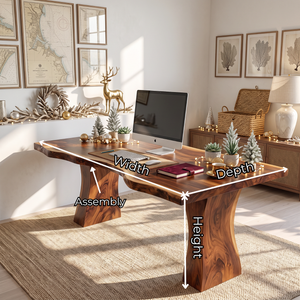 Handcrafted Live Edge Solid Wood Desk with Tapered Pedestal Legs