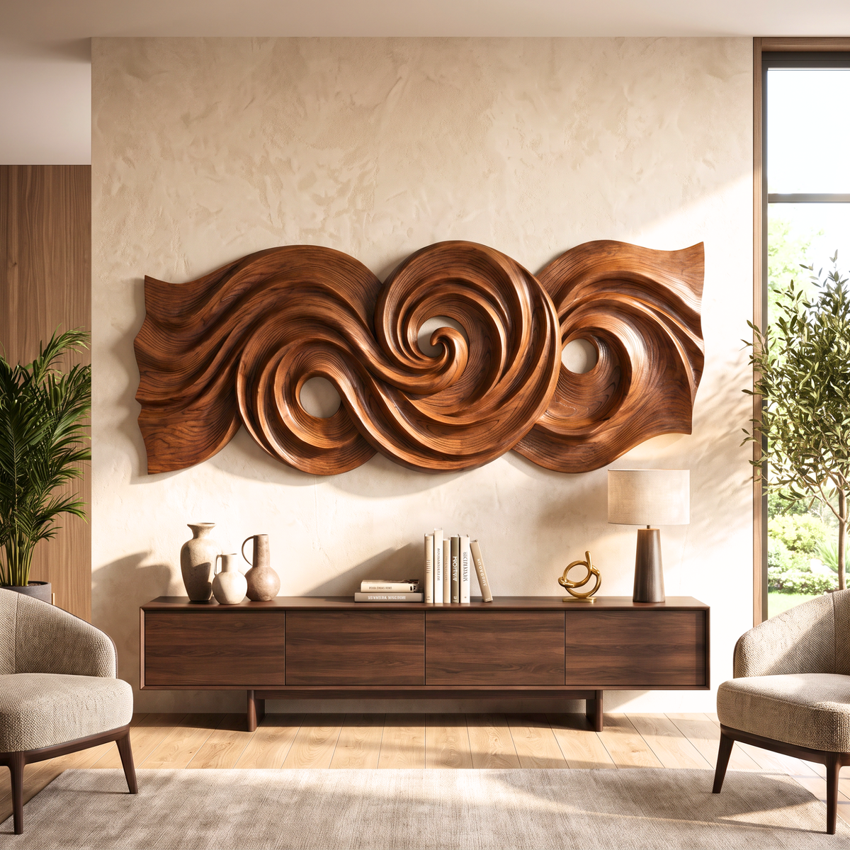Spiral Tide Wood Wall Sculpture with Organic Flow