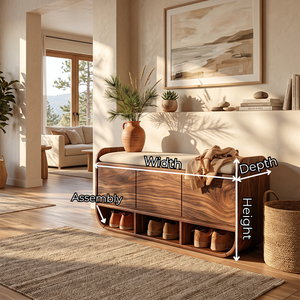 Organic Solid Wood Shoe Cabinet with Entryway Bench and Open Storage