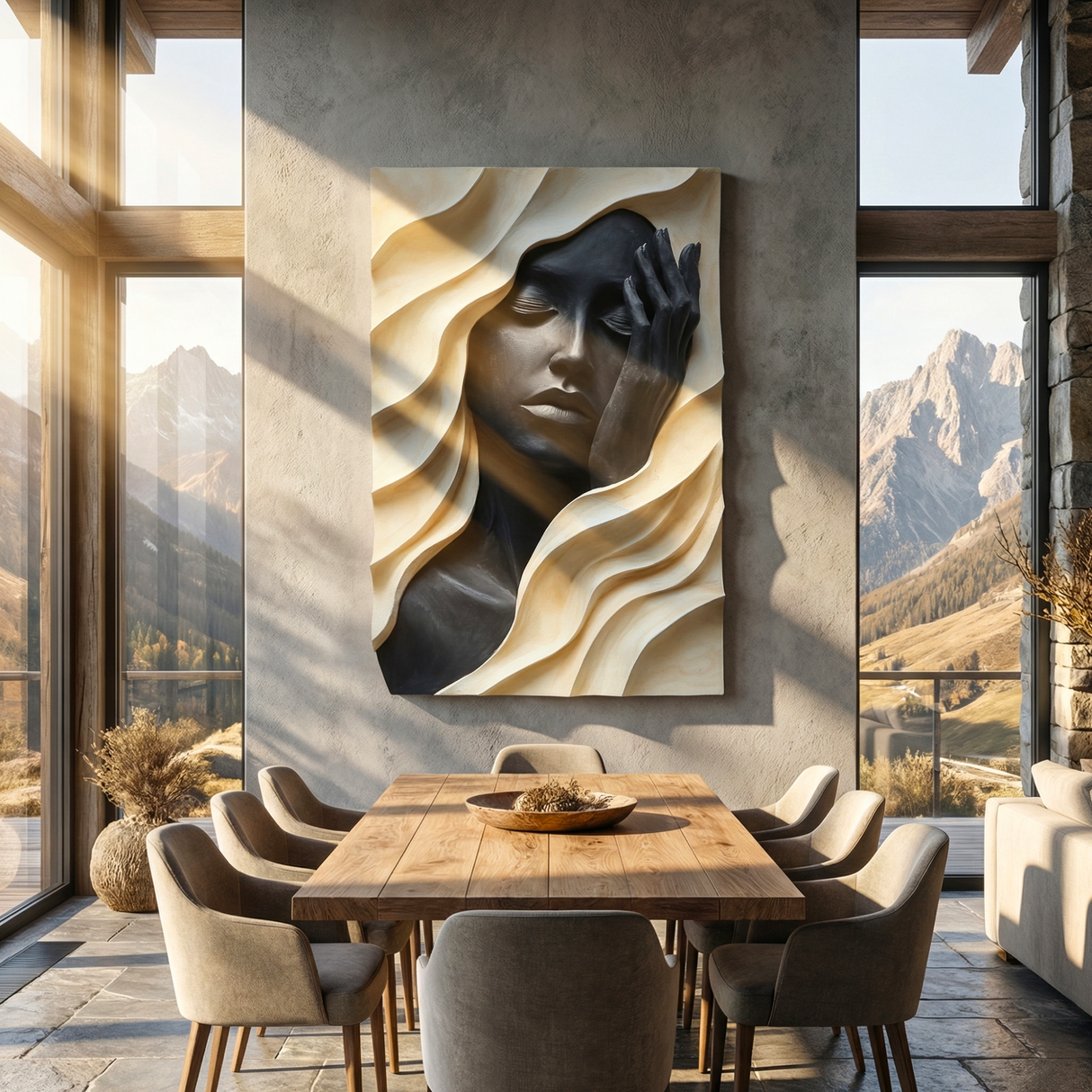 Handcrafted Solid Wood Wall Art with Abstract Female Portrait Relief