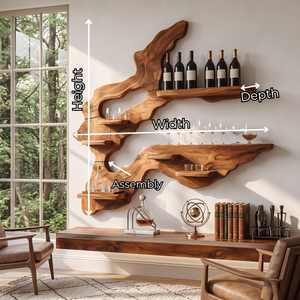 Asymmetrical Root Sculpture Solid Wood Wall Wine Rack with Display Shelves