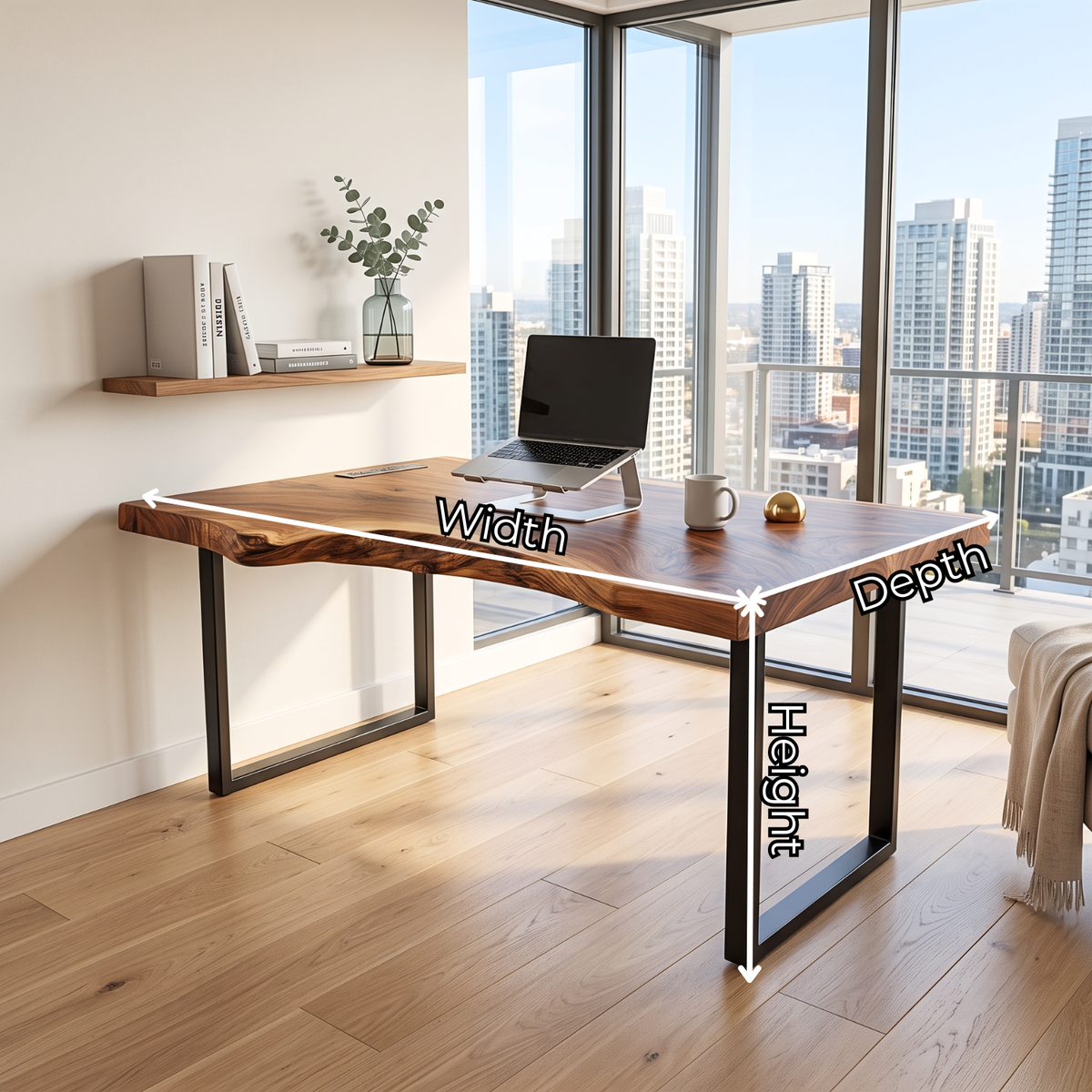 Live Edge Solid Wood Desk with Black Metal U Legs