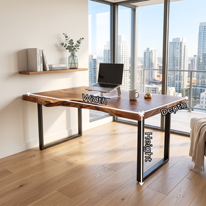 Live Edge Solid Wood Desk with Black Metal U Legs