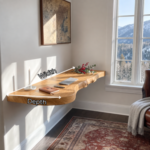 Live Edge Solid Wood Floating Desk with Organic Wall Mounted Design