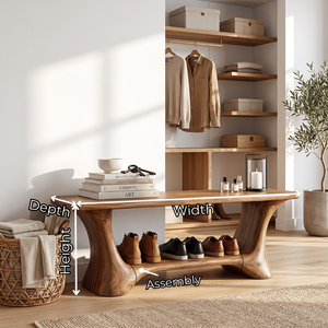 Handcrafted Solid Wood Shoe Bench with Open Storage Shelf