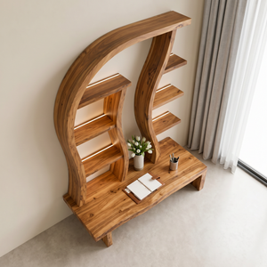 Organic Solid Wood Display Shelf with Curved Frame and Console Base