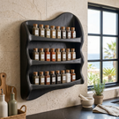 Handcrafted Solid Wood Wall-Mounted Spice Shelf with Wavy Side Frame