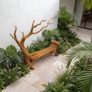 Handmade Natural Tree Wooden Bench Sculpture