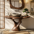 Bathroom Vanity Solid Wood with Sculptural Branching Pedestal for Modern Bathroom