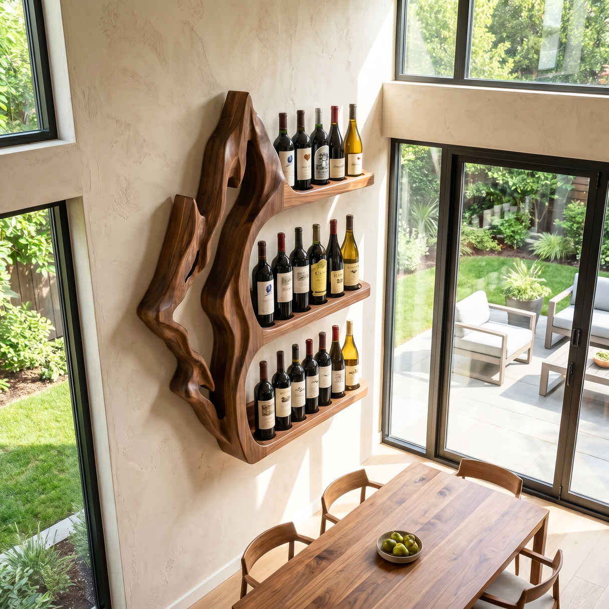 Modern Solid Wood Wine Rack Wall Shelf For Luxury Interiors