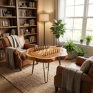 Handcrafted Live Edge Solid Wood Chess Coffee Table with Hairpin Legs