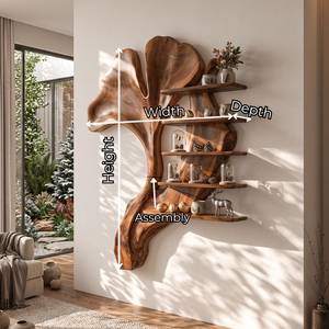 Ginkgo Leaf Solid Wood Wall Shelf with Sculptural Tiered Display Design