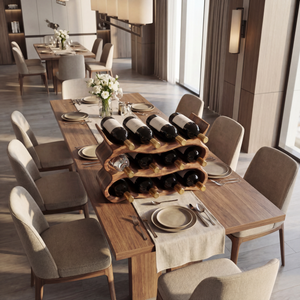 Wave Form Solid Wood Wine Rack Compact Sculptural Bottle Holder Multi Slot Tabletop Organizer