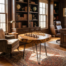 Round Solid Wood Chess Coffee Table with Organic Edge and Hairpin Legs