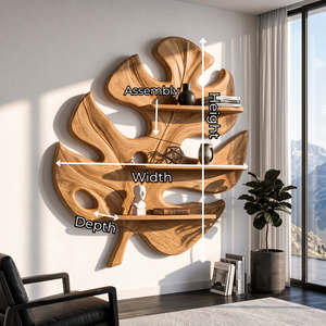 Tropical Leaf Solid Wood Wall Shelf with Sculptural Botanical Design