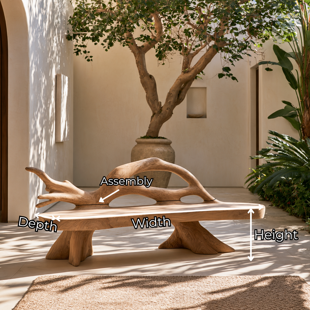Sculptural Solid Wood Garden Bench with Organic Open Backrest