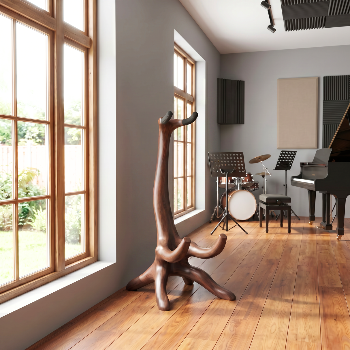 Sculptural Guitar Holder Handmade Wooden Instrument Stand