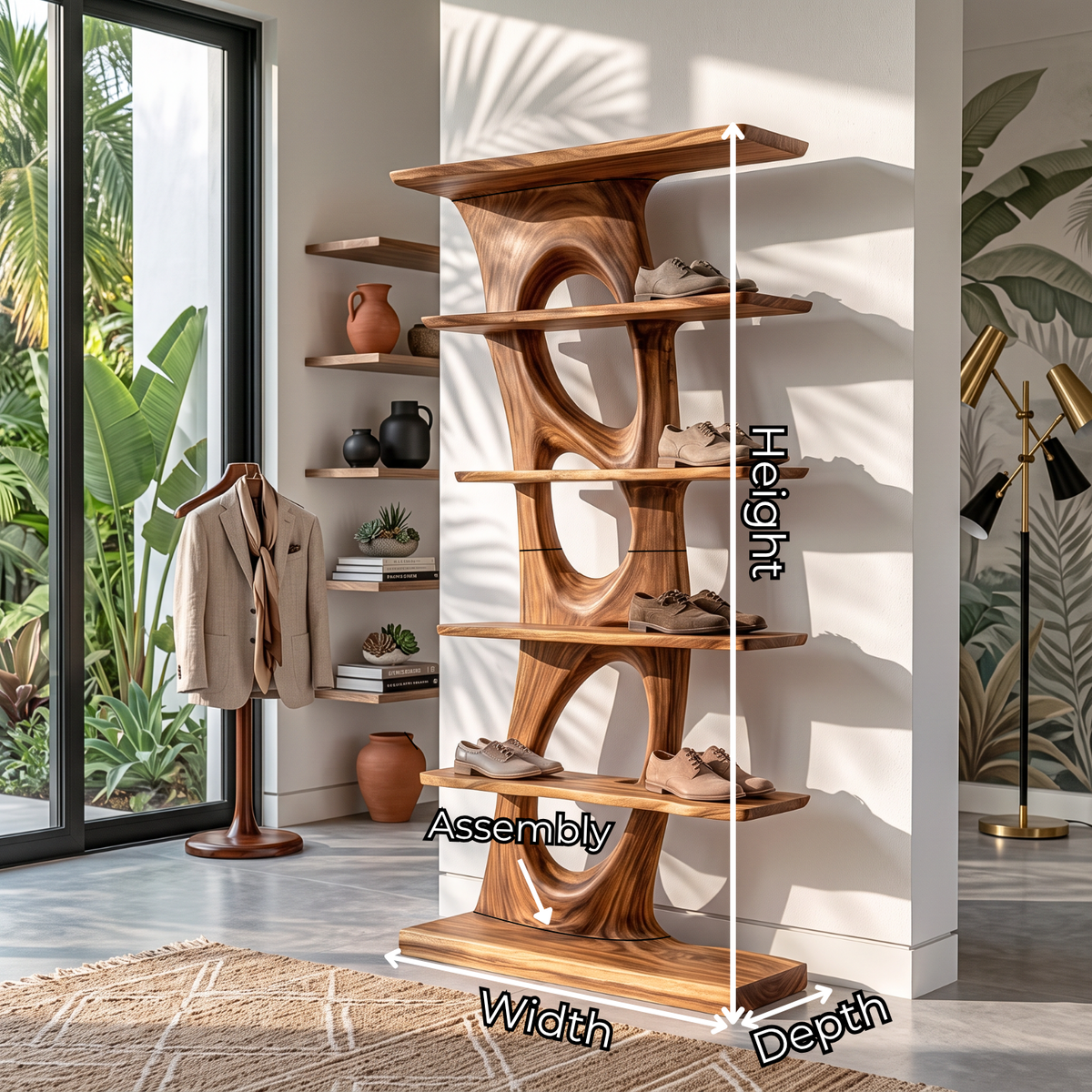 Shoe Cabinet Solid Wood Tall Open Shoe Storage Rack for Entryway Bedroom and Closet (Copy)