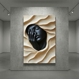 Handcrafted Solid Wood Wall Art Panel with Abstract Portrait Relief