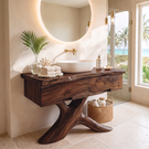 Bathroom Vanity Solid Wood with Root Pedestal and Drawer Storage