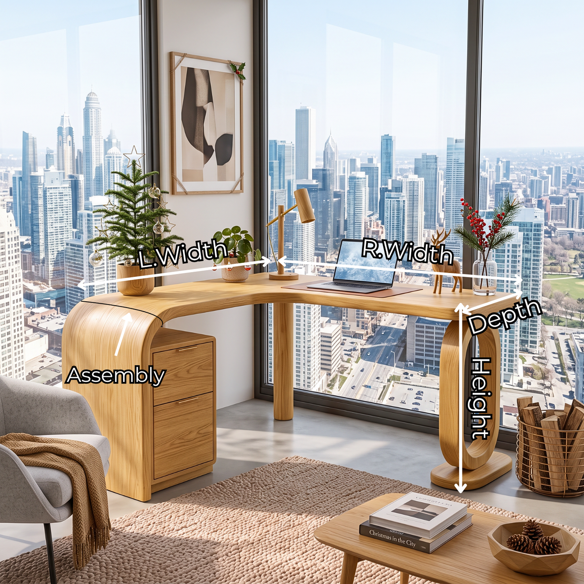 Handcrafted Solid Wood Desk with Sculptural Loop Leg and Built In Drawers