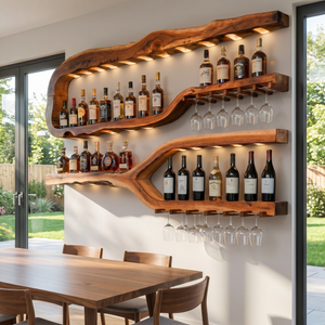 Luxury Solid Wood Wine Rack Wall Shelf With Glass Holder