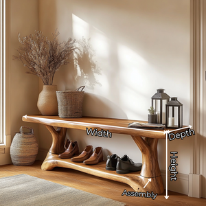 Shoe Rack Solid Wood with Sculptural Branch Legs and Open Shelf
