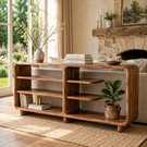 Solid Wood Rounded Console Sideboard with Open Display Shelves