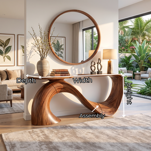Console Table Solid Wood with Sculptural Infinity Curve Base for Entryway Decor