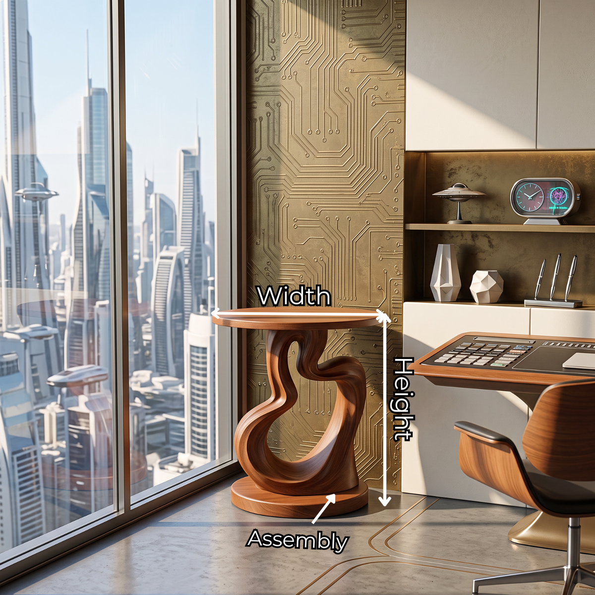 Organic Solid Wood Side Table with Sculptural Loop Base
