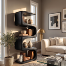 Bookshelf Solid Wood with Sculptural S Curve Shelves