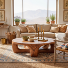 Round Solid Wood Coffee Table with Sculptural Open Base