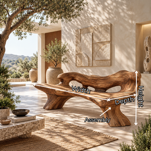Handcrafted Outdoor Solid Wood Garden Bench with Sculptural Organic Backrest