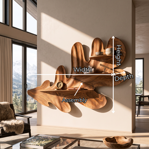 Organic Leaf Solid Wood Wall Shelf with Sculptural Floating Display Shelves