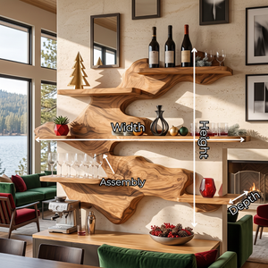 Sculptural Solid Wood Wall Mounted Wine Rack with Staggered Display Shelves
