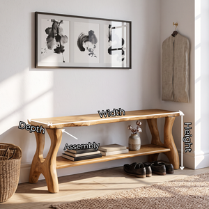Handcrafted Solid Wood Shoe Bench with Organic Legs and Open Storage Shelf