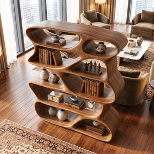Organic Sculptural Bookshelf Handmade Modern Wooden Display Shelf Contemporary Storage Unit