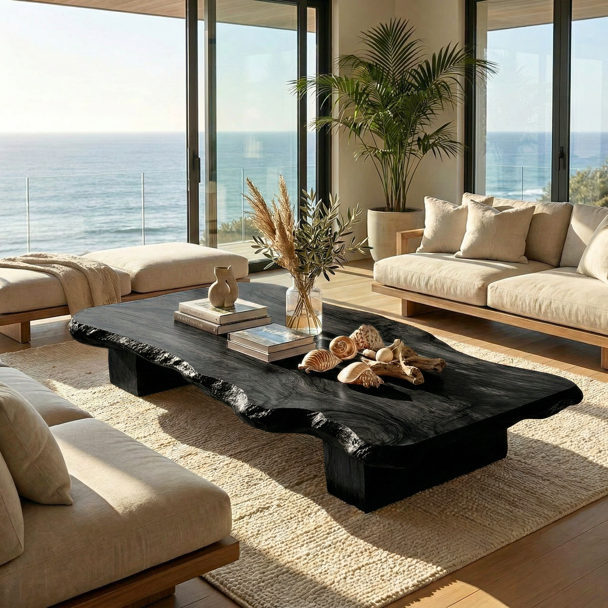 Solid Wood Live Edge Tea Table for Zen Tatami and Japandi Spaces