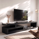 TV Console Solid Wood with Asymmetrical Open Shelf Frame for Living Room