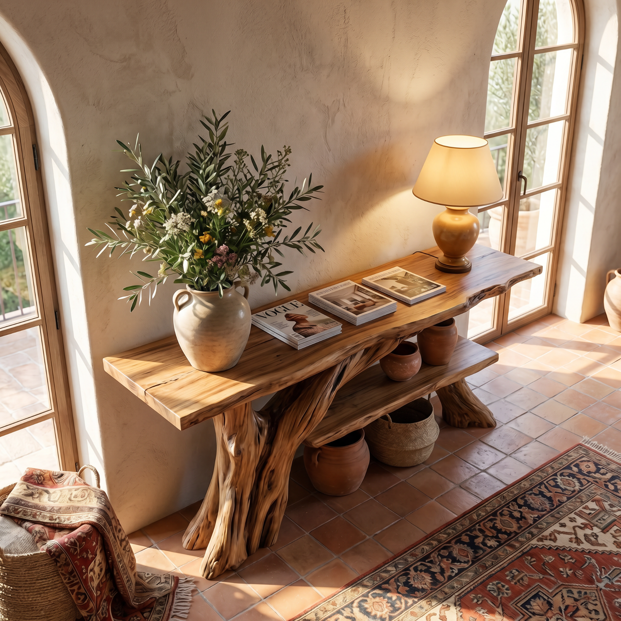 Sculpted Wood Console Table Contemporary Entryway Decor