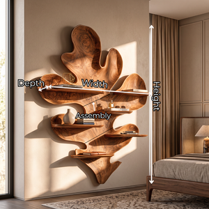 Solid Wood Leaf Sculpture Wall Shelf for Living Room, Organic Wall Mounted Display Decor