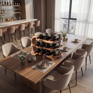 Solid Wood Wine Rack Sculptural Open Frame Bottle Holder Multi Tier Bar Display