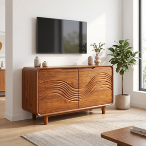 Solid Wood Two Door Sideboard with Wave Relief FrontSolid Wood Two Door Sideboard with Wave Relief Front