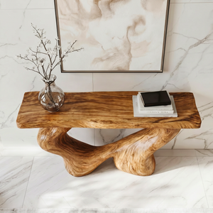 Console Table Solid Wood with Sculptural Open Arch Base for Entryway Decor